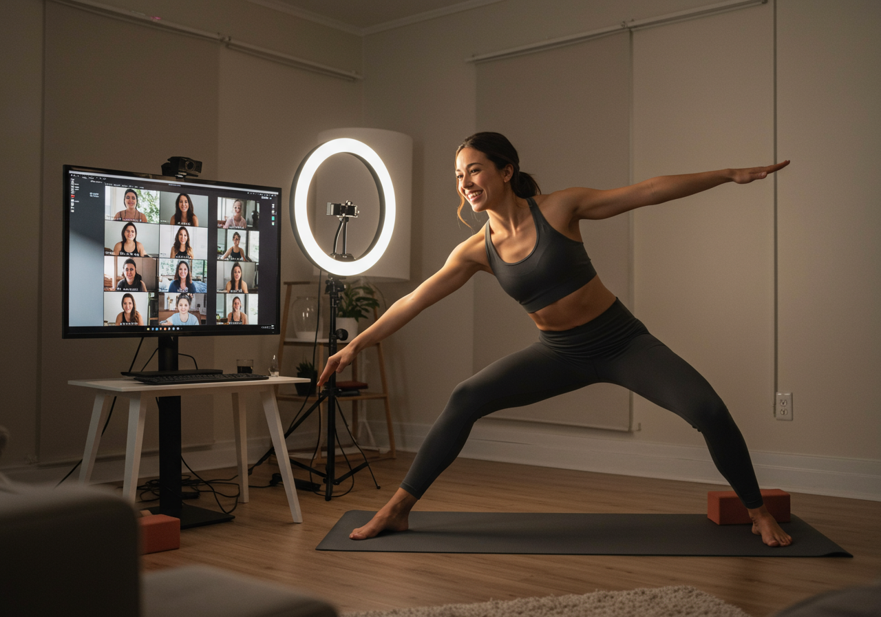 Инструктор ведёт онлайн-занятие